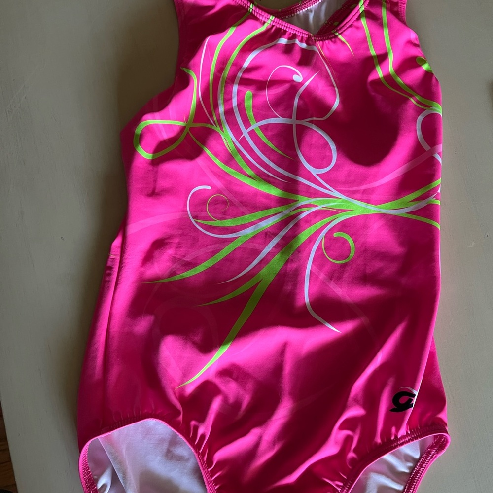 GK Pink and White Swirl leotard
